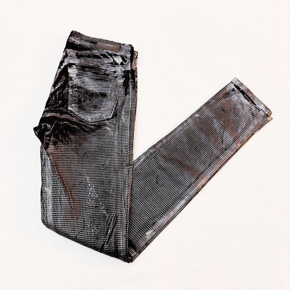 AG The Legging Supper Skinny Silver Metallic Patterned Denim Jeans SZ25 - Picture 7 of 9